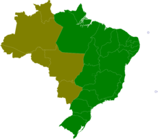 O mapa mostra a configuração atual dos fusos horários brasileiros, com exceção de alguns arquipélagos, que estão há -2 em relação ao Meridiano de Greenwich.